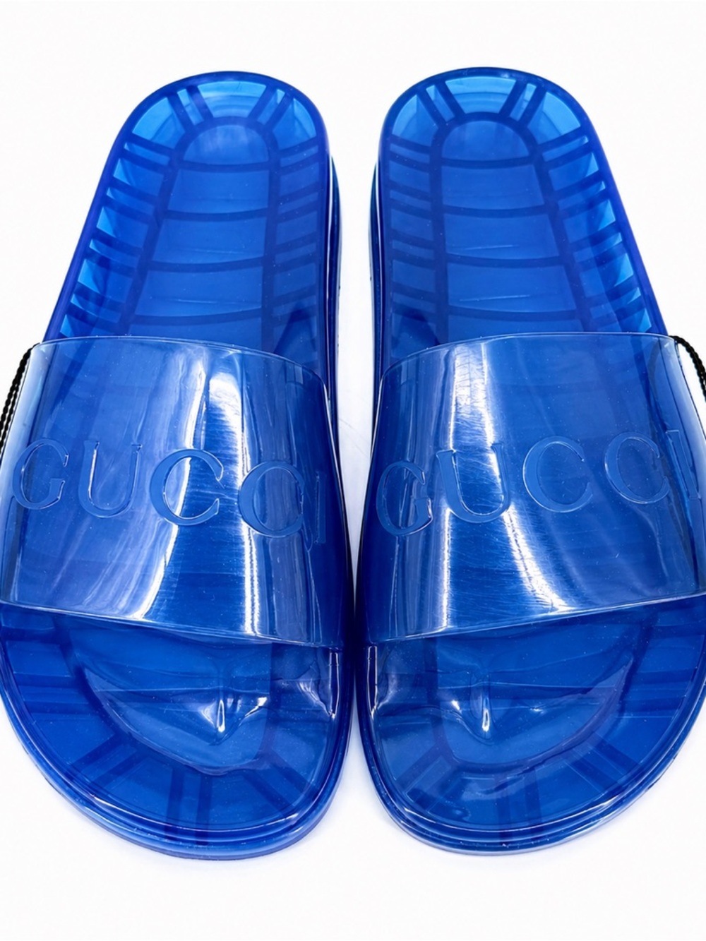 Gucci Slides Translucent Blue Logo Sandals Mens 8 / Womens 10 NIB